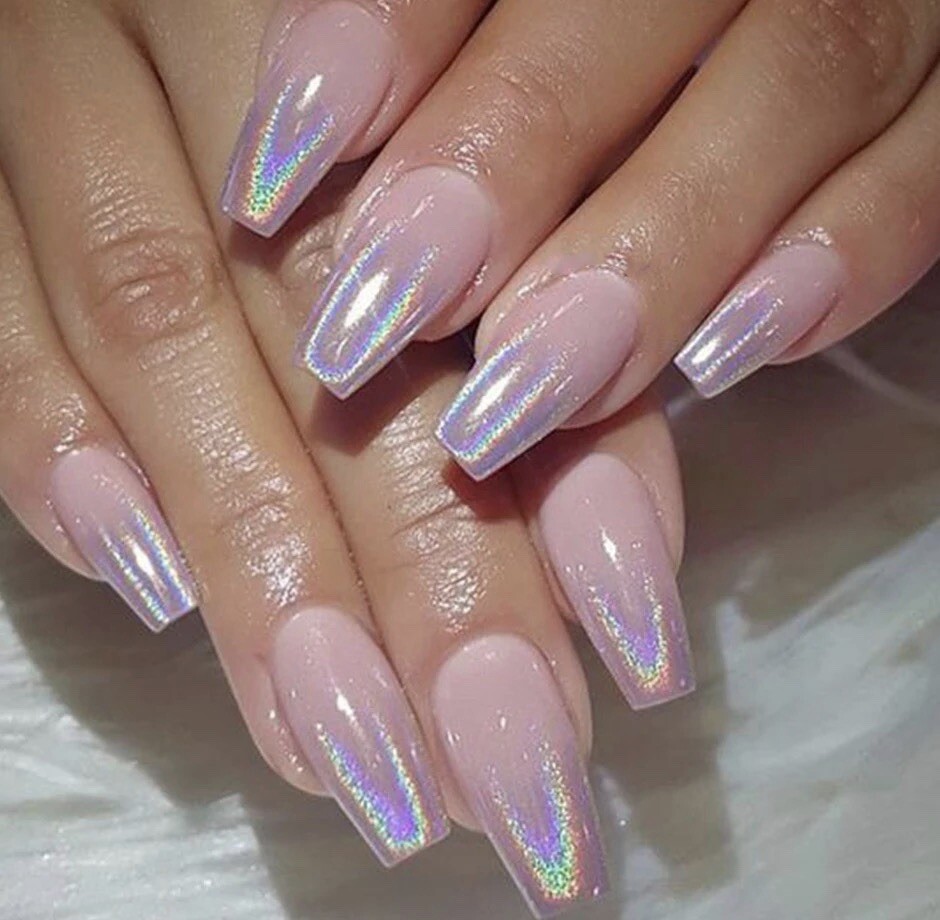 Nail Chrome Powder Rainbow Holographic KIT 15um Super Fine + Silicone Brush DIY