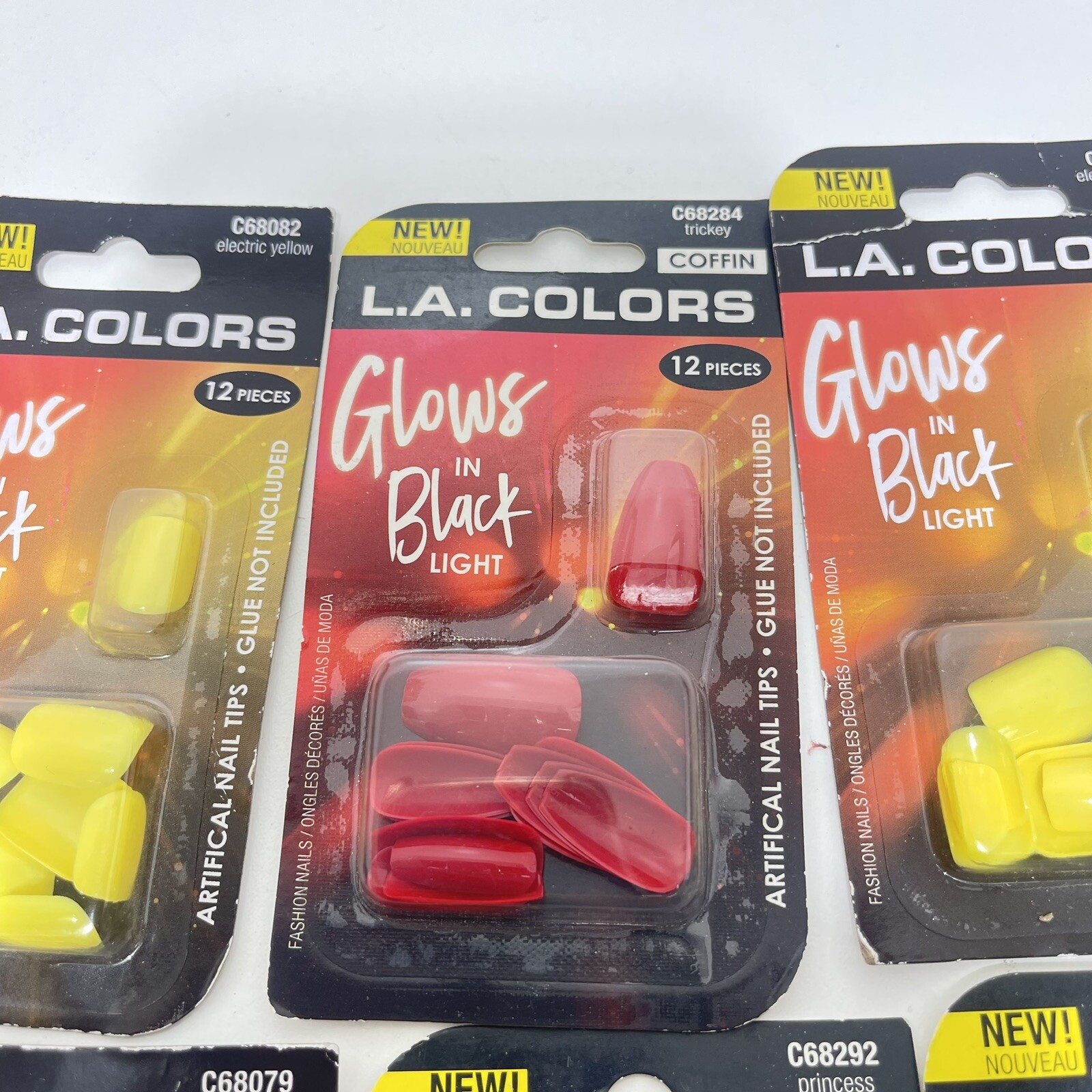6 New L.A. COLORS Glows In Black Light Artificial Fake Nails