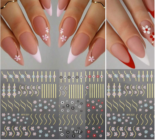 3D Flower Daisy Swirl Line Design Nail Art Stickers,Self Adhesive Geometric NH22