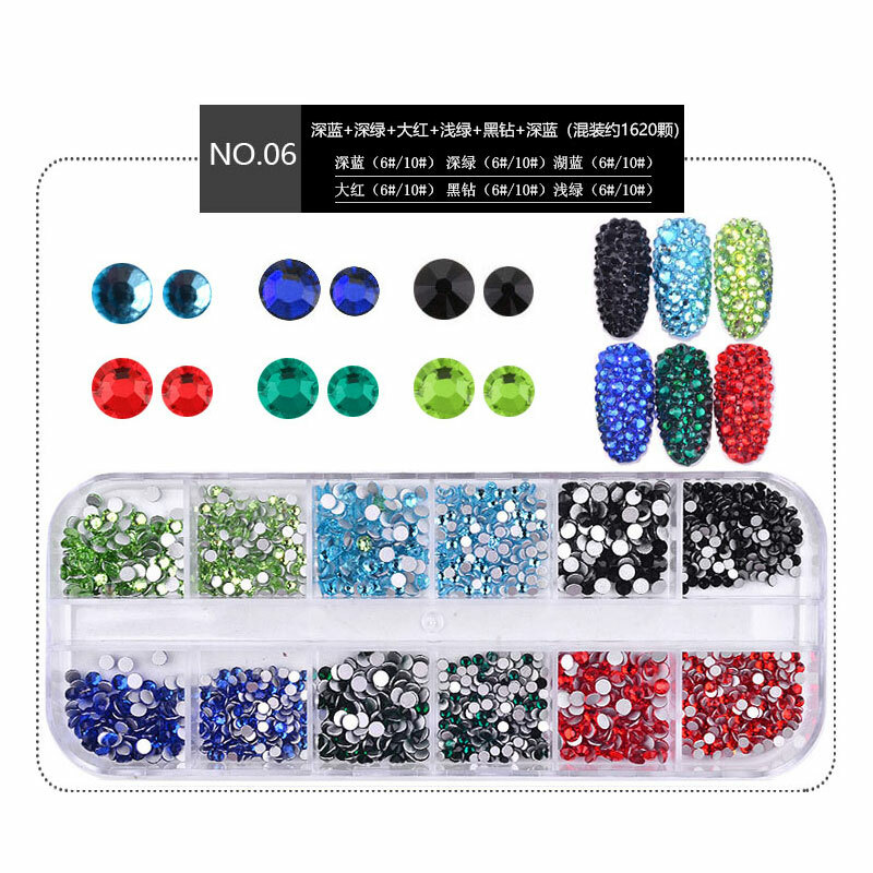 1440pcs Flat Back Nail Art Rhinestones Glitter Diamond 3D Tip Manicure Decor