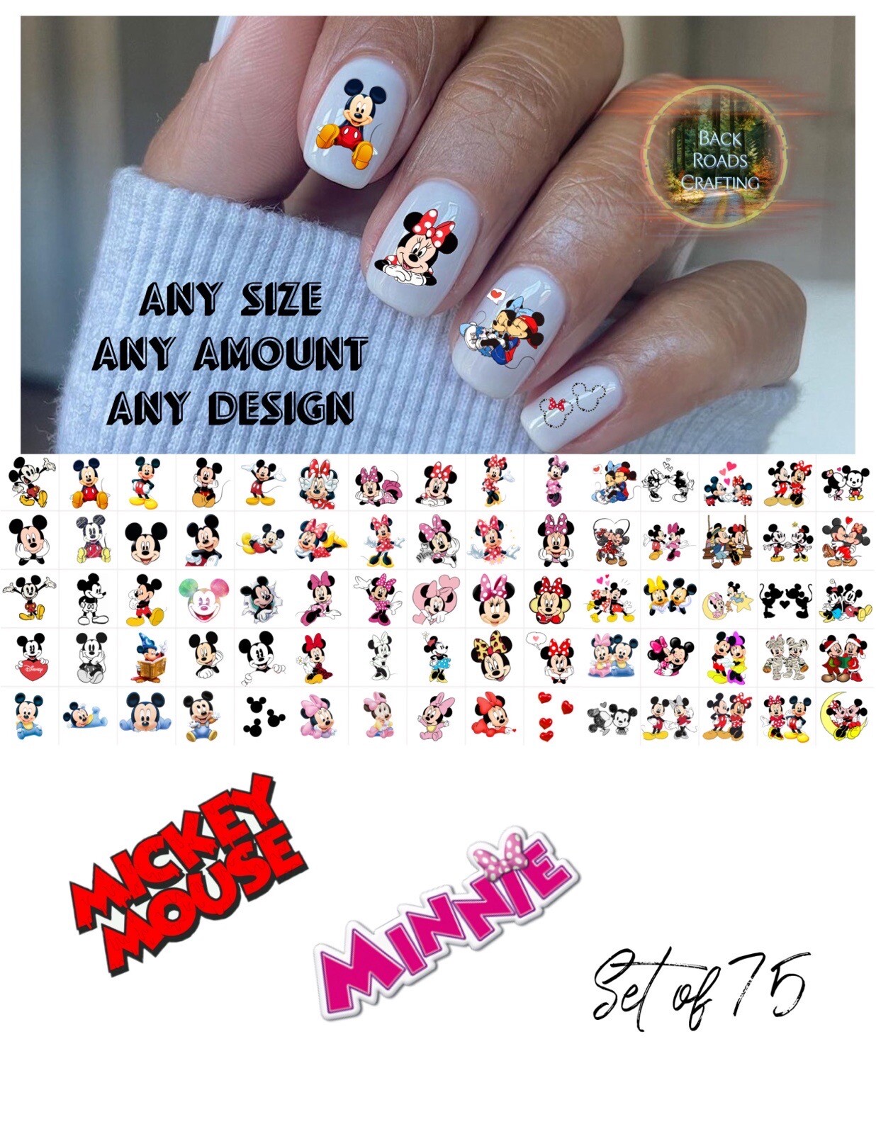 Mickey And Minnie Waterslide Nail Decals Set Of 75 Instructions & Bonus