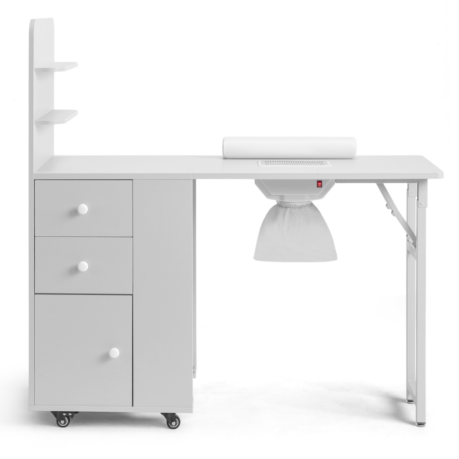 All-in-One Foldable Nail Table with Electric Dust Collector, Cabinet, Wrist Rest