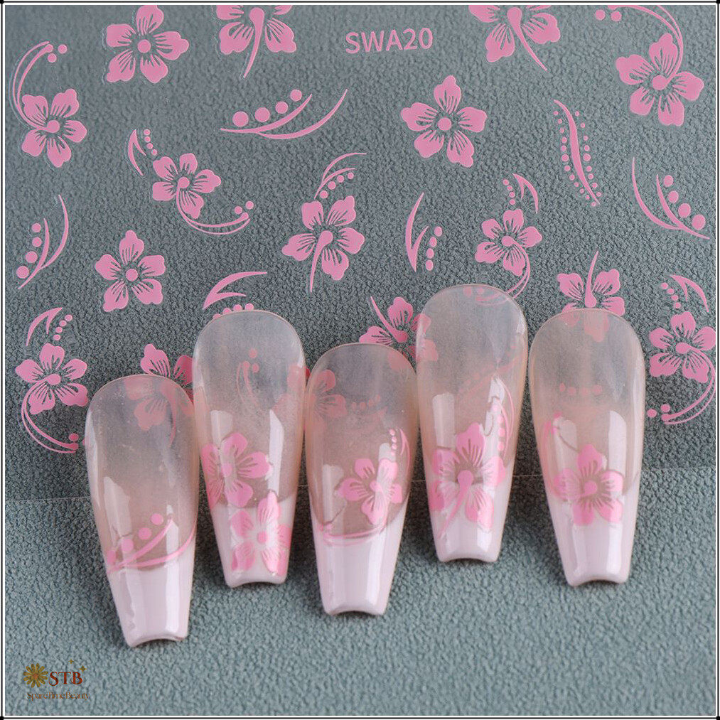 Hibiscus Flower Nail Stickers 4 Colors Hollow Hibiscus Flower Nail Art Decals