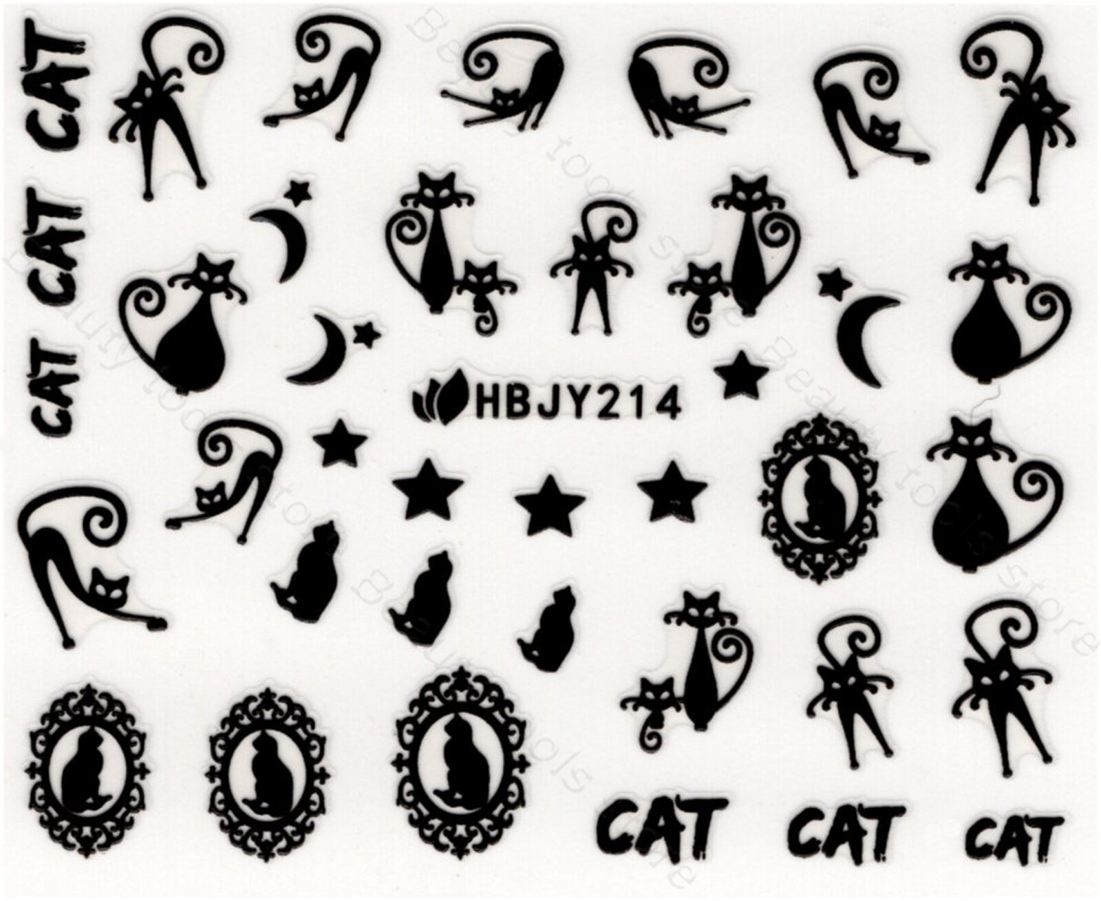 Nail Art 3D Decal Stickers Black Cats Love HBJY214