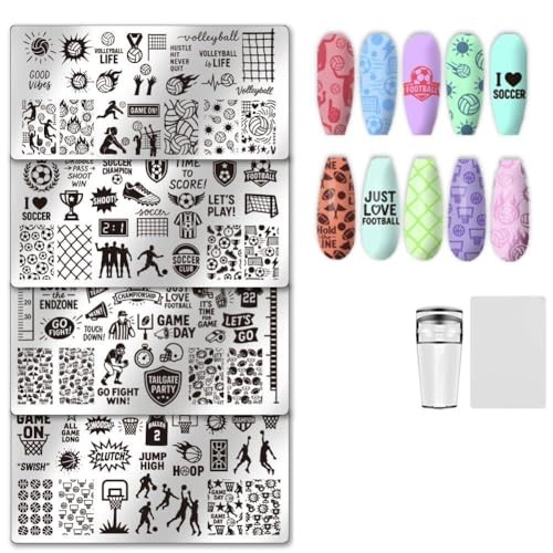 4Pcs Nail Stamp Plates Set Stamping Plate Floral Leaf Plant Theme Stamp Sport