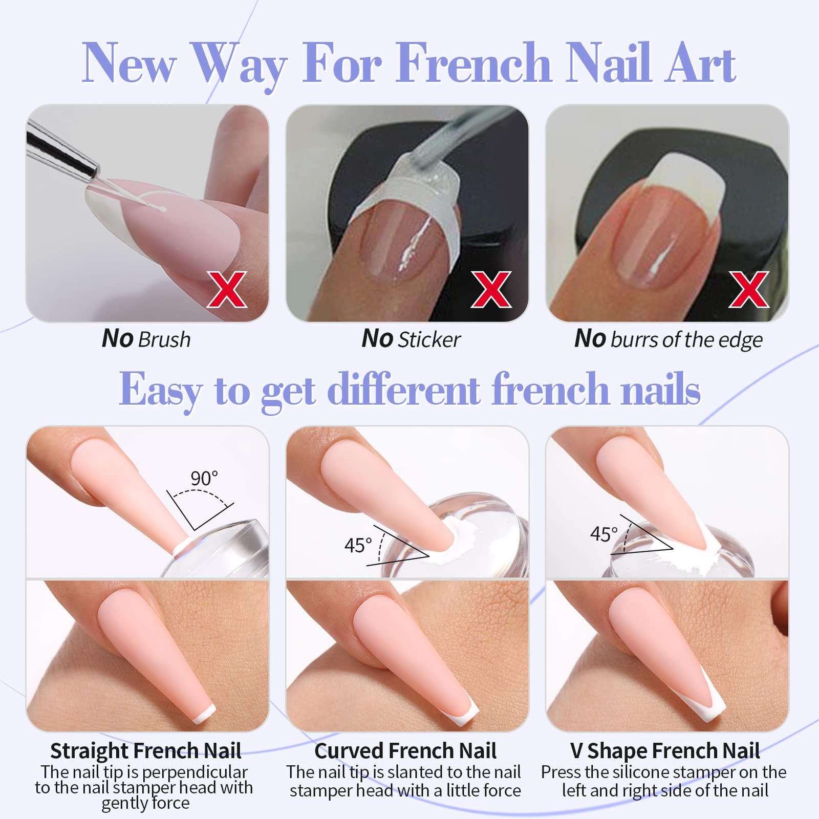 Born Pretty French Tip Nail Stamp 6pc Stamper Scrapers Silicone Set