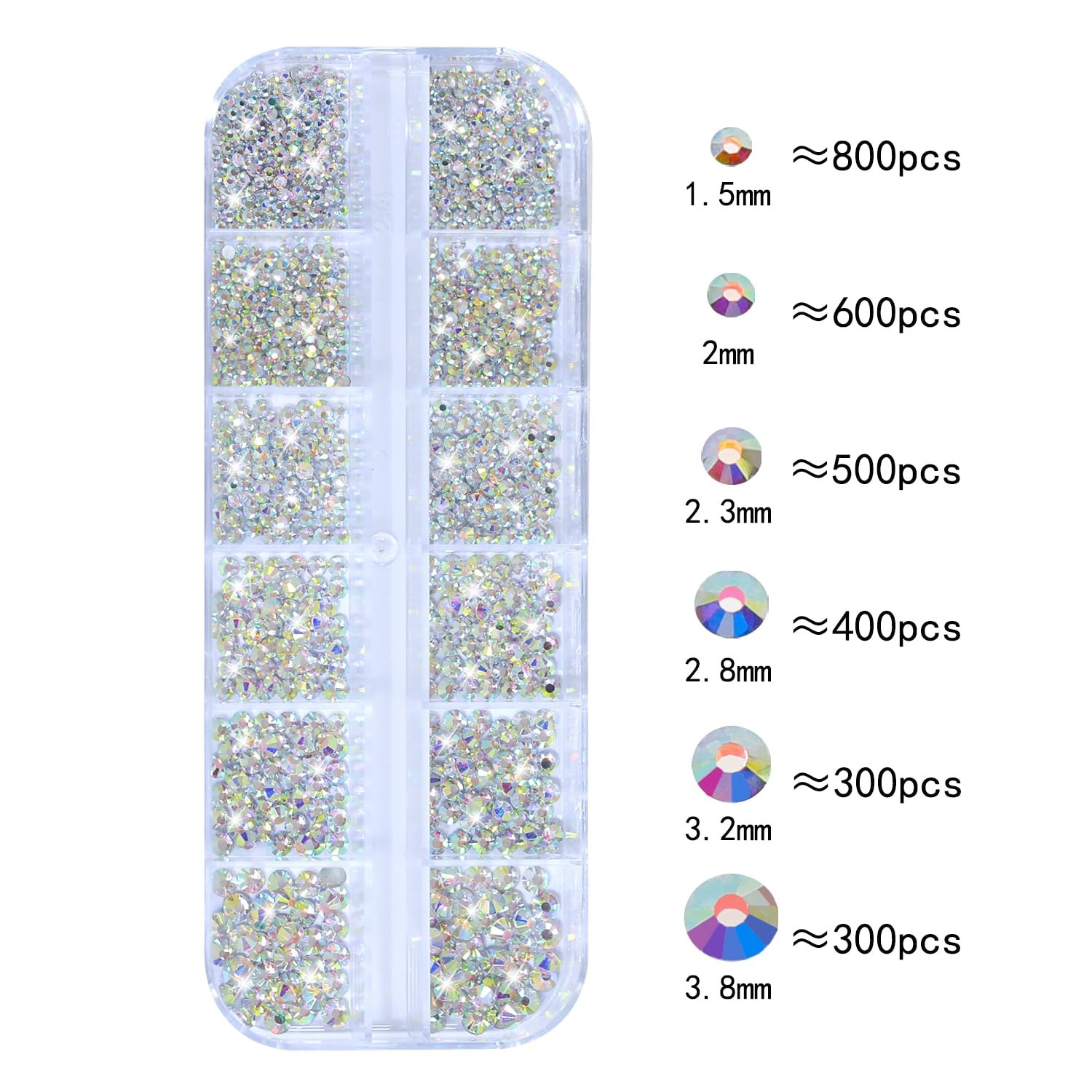 Nail Art Rhinestones Kit 3D Flat Back Glass Crystal Gemstones for Nails