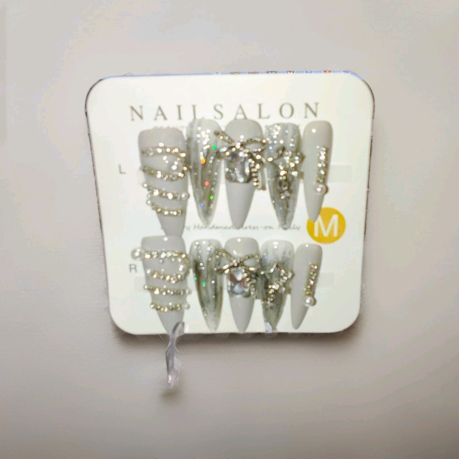Silver Gray Glitter 3D Medium Stiletto Press-On Nails Full Cover