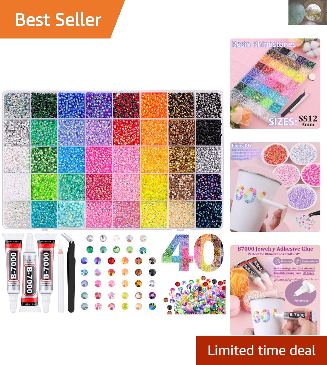 Multicolor 3mm Flatback Resin Gems – 50000Pcs Bedazzling Kit with B7000 Adhesive