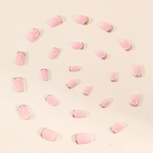 Glitter French Tip Press On Nails Short Square Fake Nails summer square nails-6
