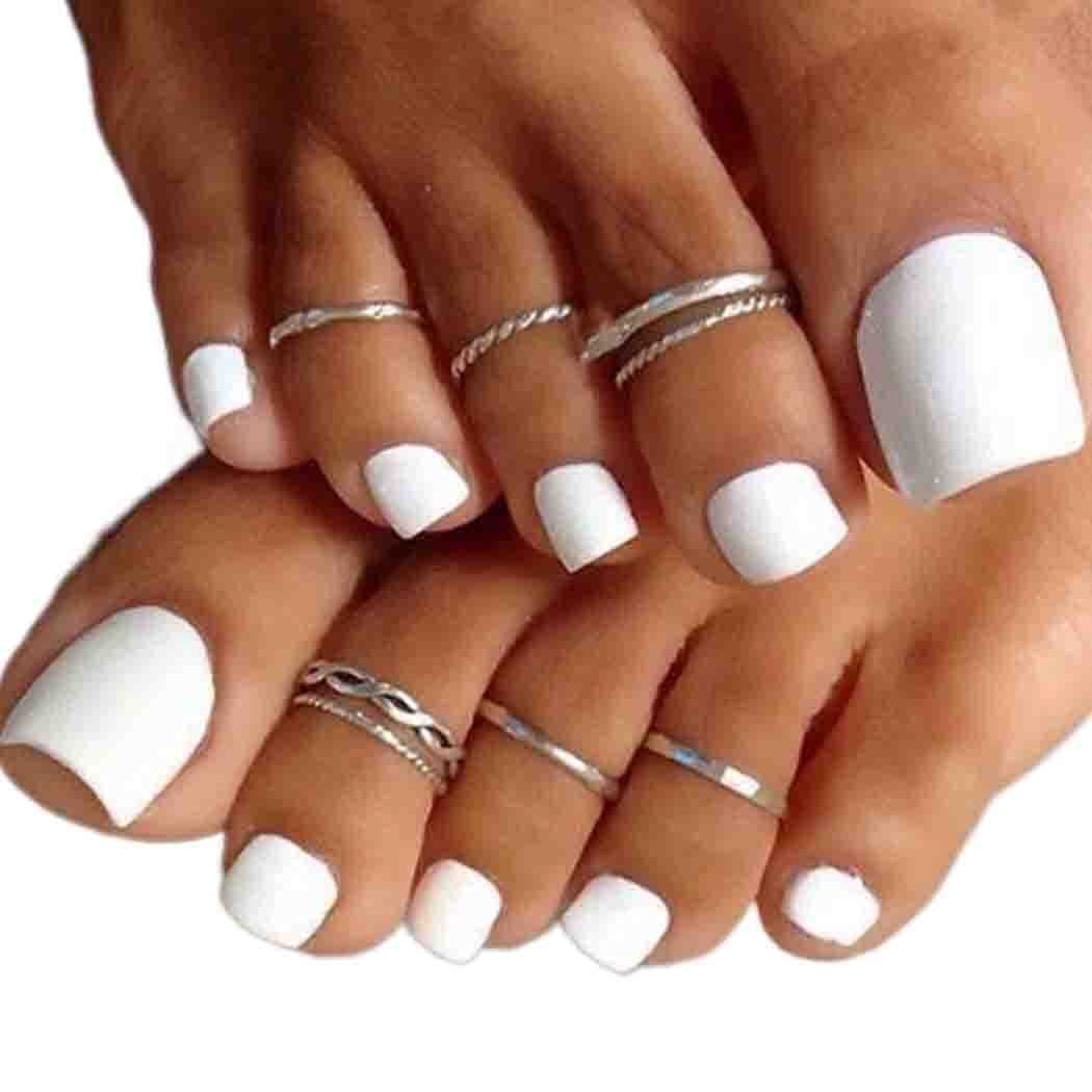 120 Glossy White Press On Toenails Short Square Full Cover False Toe Nails Tips