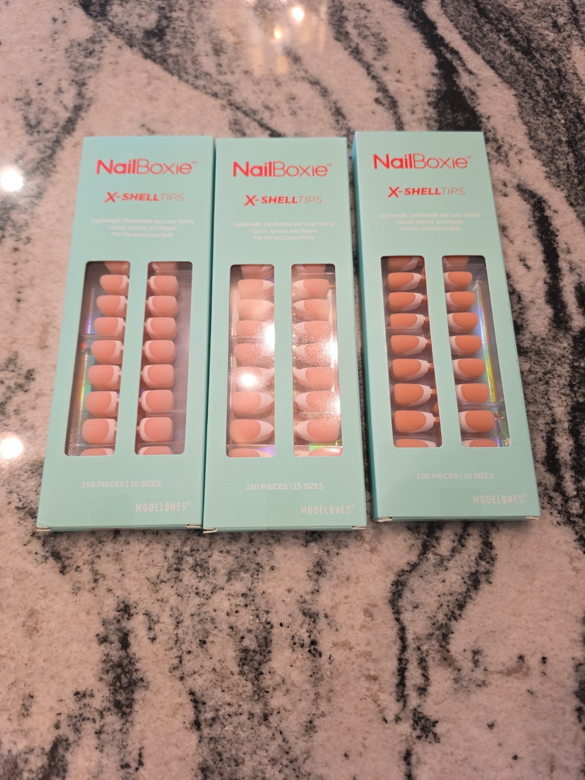 Lot of 3 Modelones NailBoxie X-ShellTips French Gel Nail Extensions 150 Pcs Each