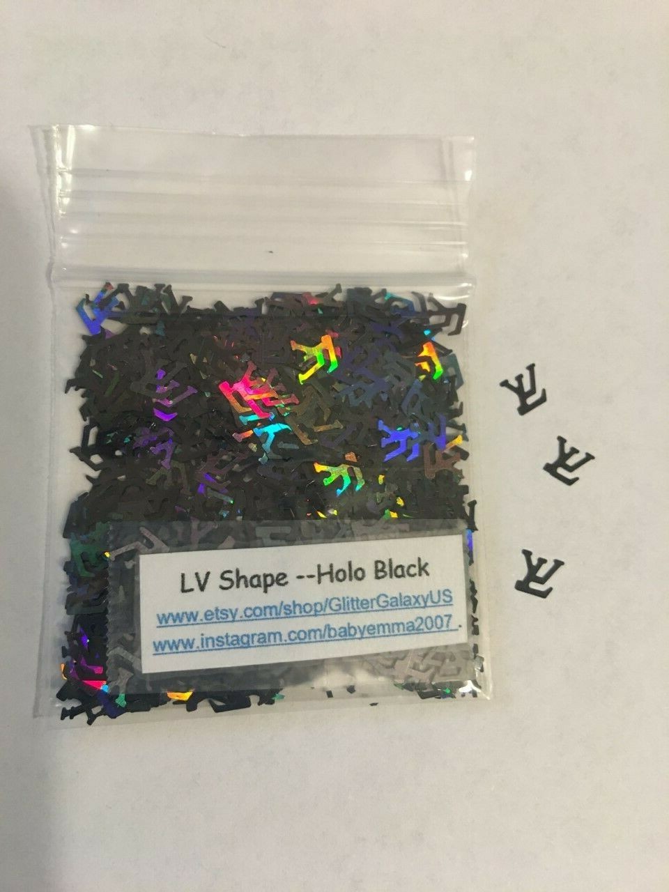 Holographic Black Glitter Nail Art Slice 2 letter alphabet confetti L US-tsp