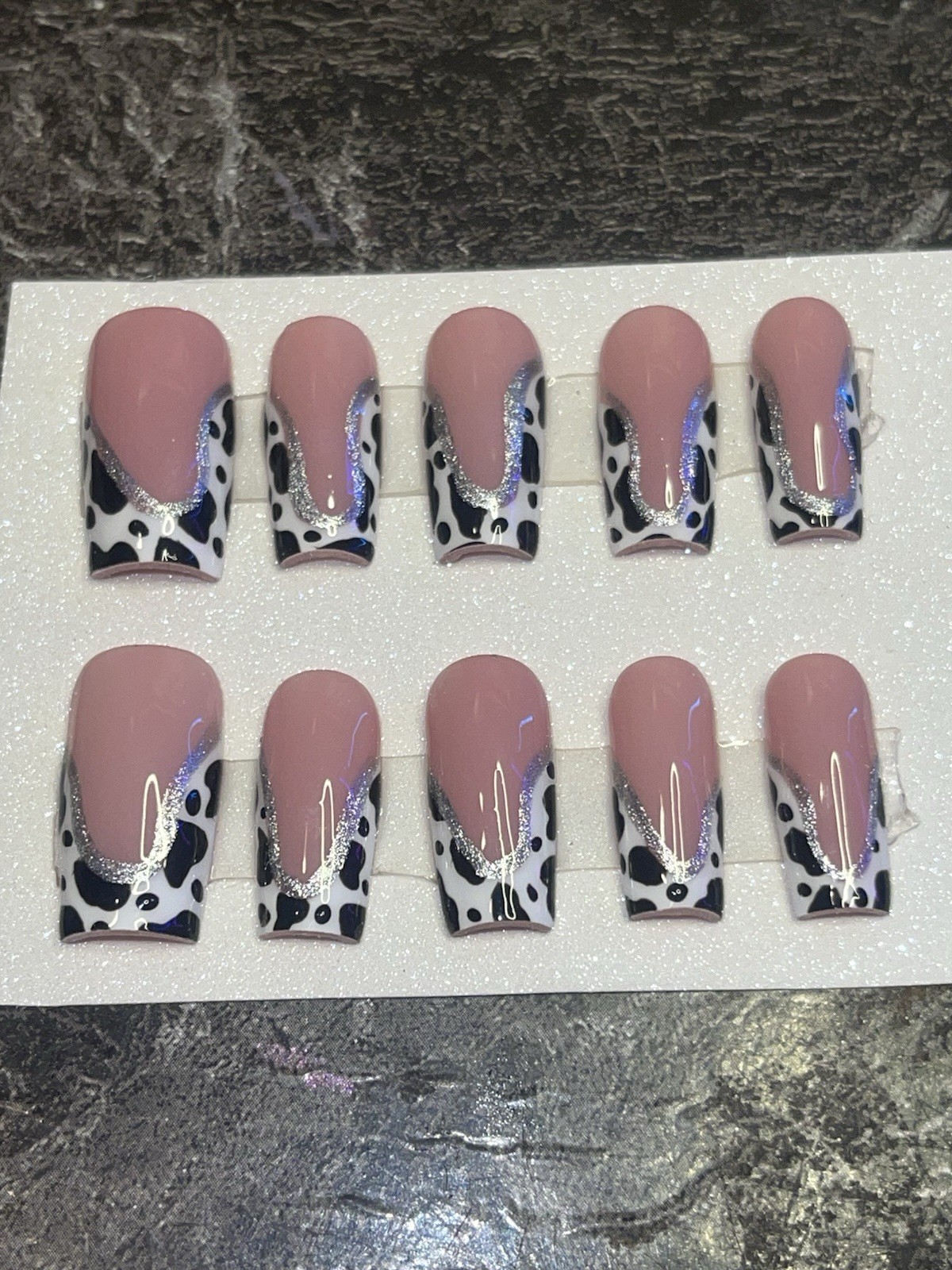 Cute Cow Print Handpainted Presson Nails. Prep Kit Included. Size Customizable