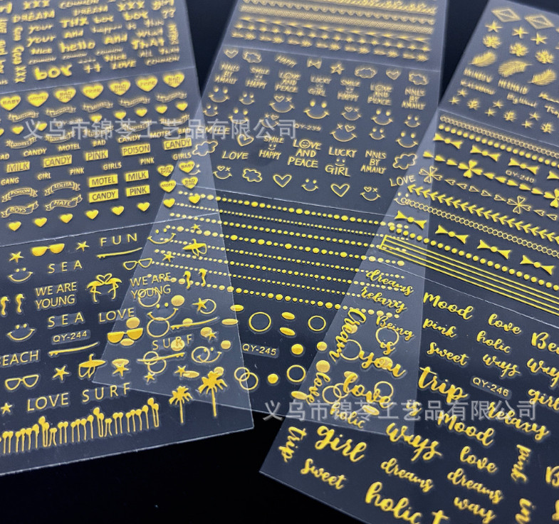 30 Sheets Nail Art Golden Sticker Decal Line Letters Lace Slider Manicure G1