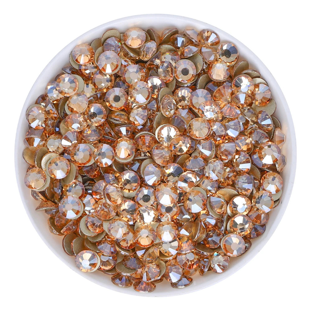 Glass Flatback Rhinestones, Golden Shadow Crystal Gems for Nail Art DIY