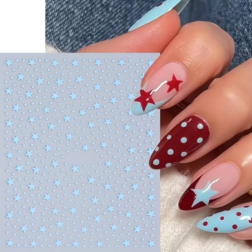 8 Pcs Star Nail Stickers 3D Self-Adhesive 3D Shiny Stars Glitters Nail star