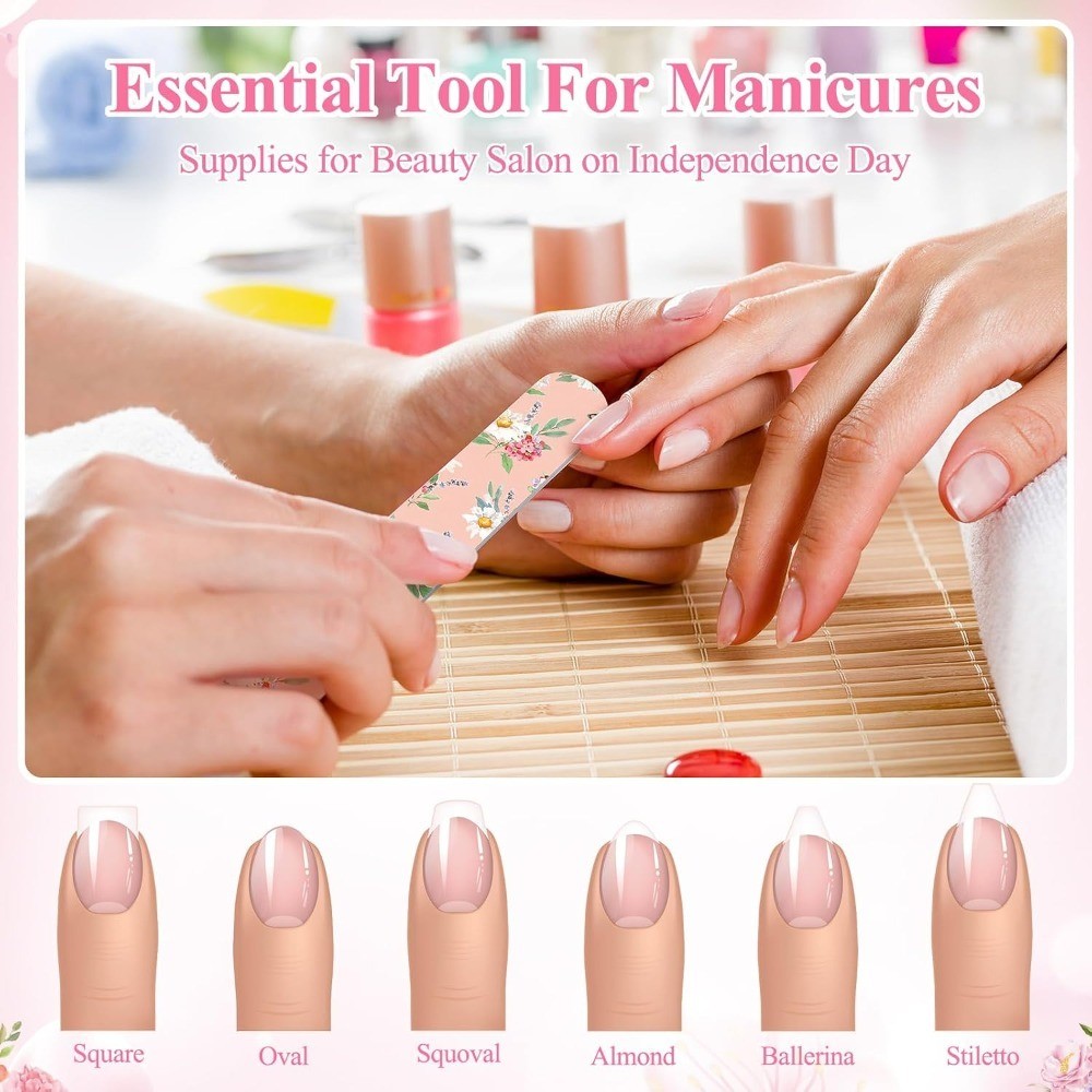60 Pack Flower Board Nail File for Women Colorful Floral Double Sided Emery