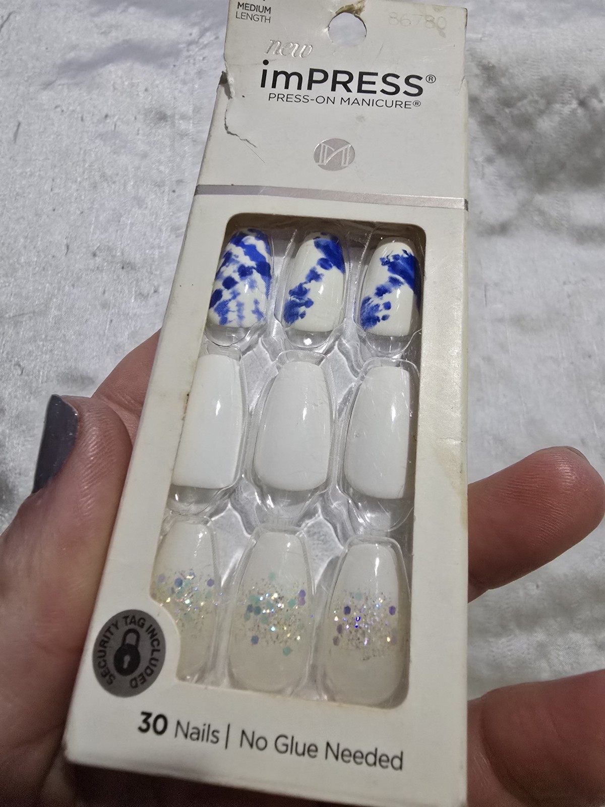 NIB ImPRESS Lot Of 3 Press On Nails Red, Burgandy, Blue & White No Glue Needed