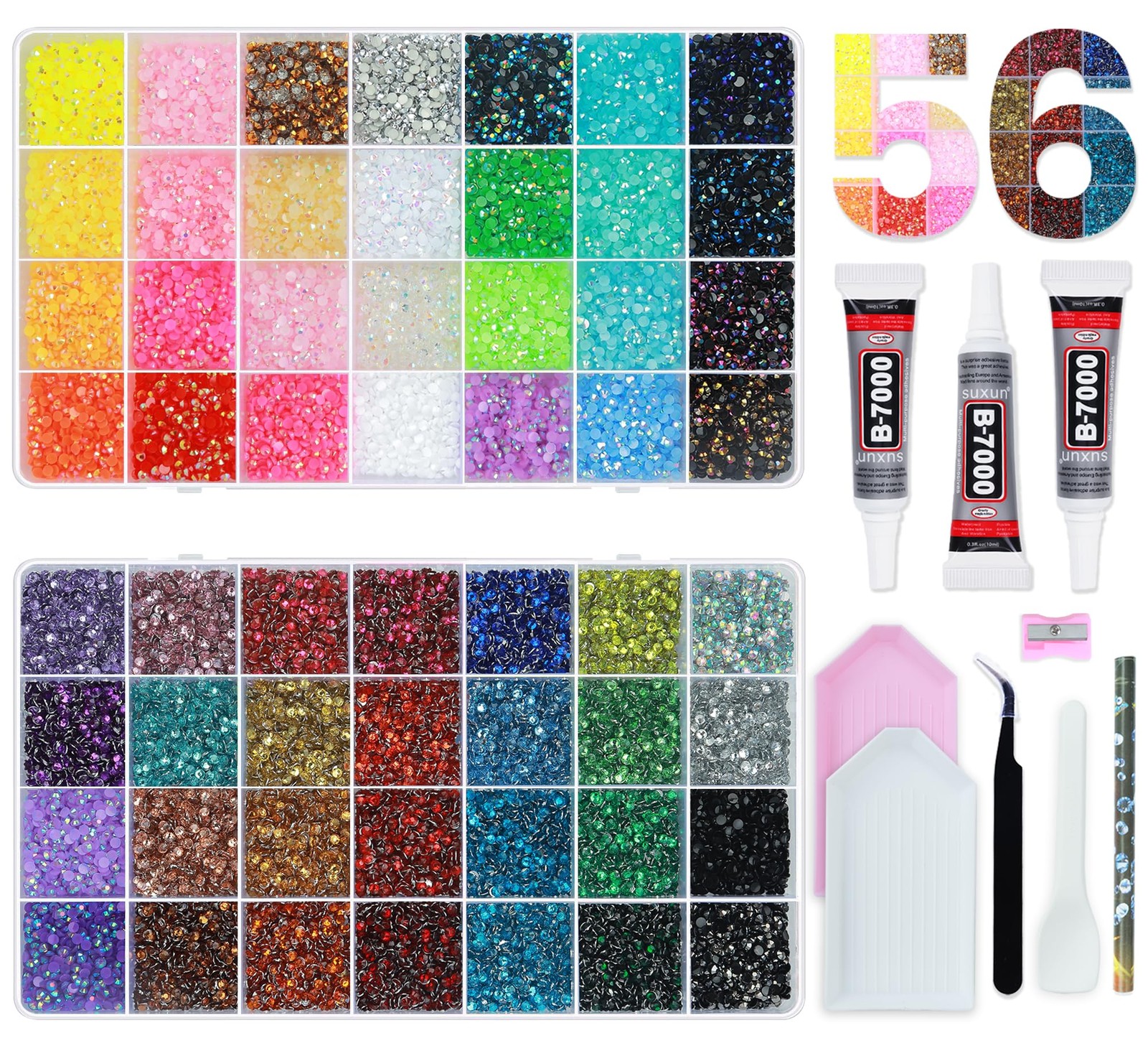 56 Colors Rhinestones for Bedazzling, 2 Boxes 3mm Multicolor Resin Jelly Flat