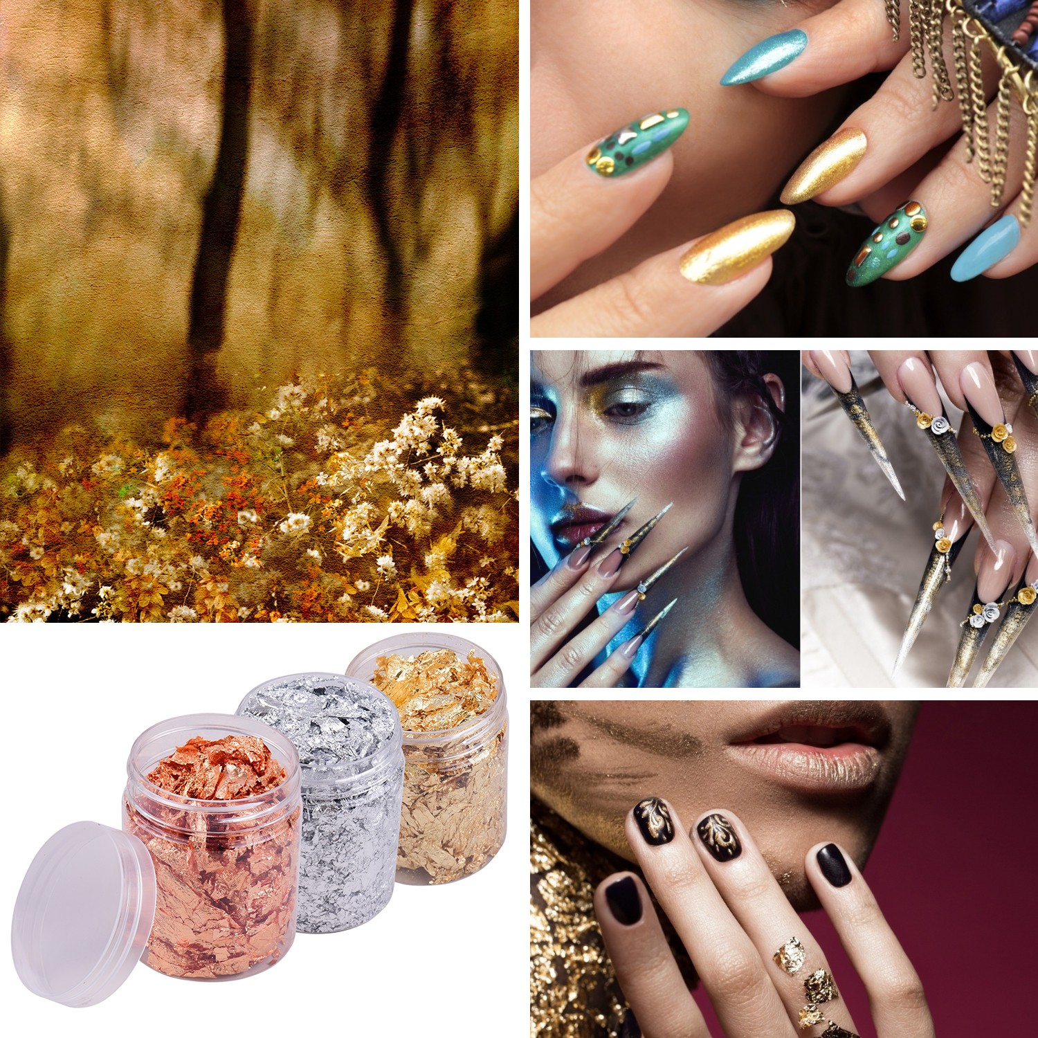 5g Per Color Imitation Gold Foil Flakes 3 Bottles Metallic Foil Flakes For CZDY