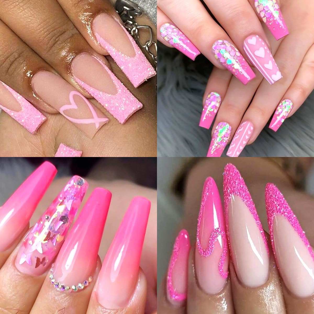 Pink Nail Glitter Powder, 12Pcs Nail Art Sequins Dust Set | Holographic Paillett
