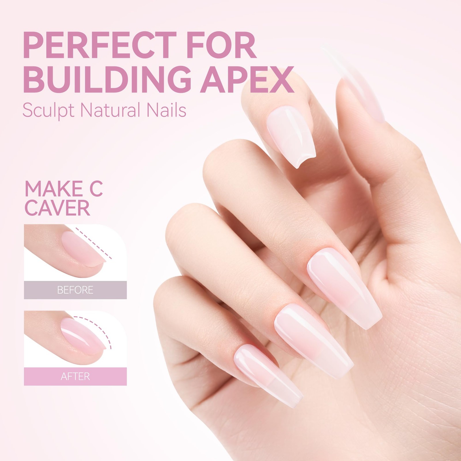 6-in-1 Jelly Nail Builder Gel: Sheer Baby Pink UV Rubber Base Gel for Apex Bu…