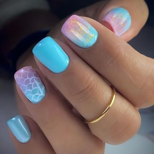 Soft Gel Press On Nails Kit – Sea Ocean Full Cover False Nail Tips with