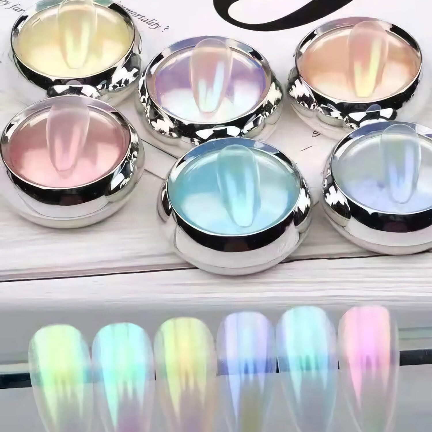 6 Jars Mermaid Chrome Nail Art Powder Aurora Mirror Holographic Manicure Glitter