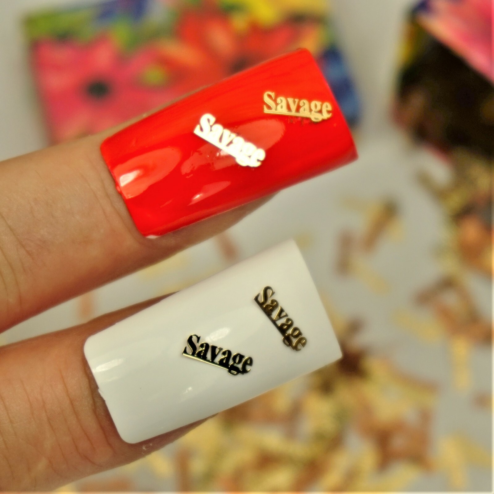 25 GOLD METAL “SAVAGE” NAIL CHARMS NAIL DECALS SMALL GIFT IN BOX FOR WOMEN