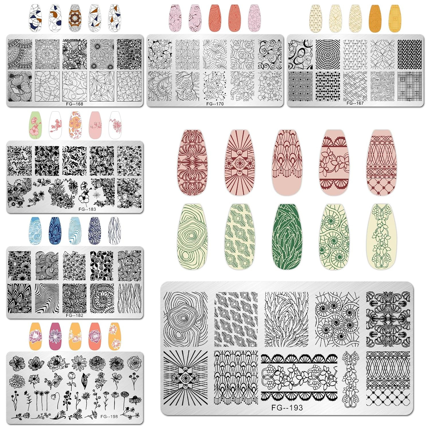 Nail Stamper Kit 7Pcs Nail Stamping Plates Geometric Mandala Flower Nail Stencil