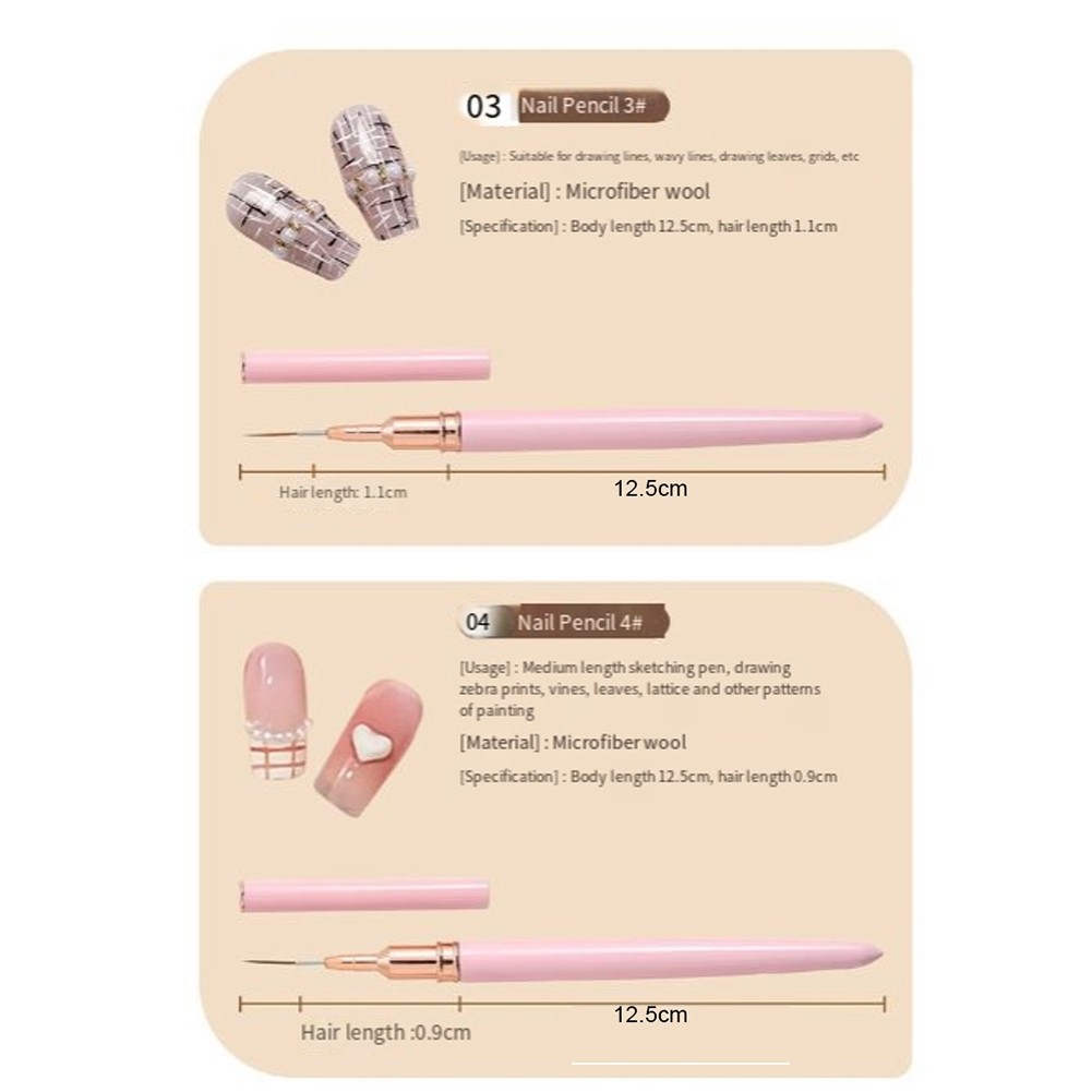 5PCS 7/9/11/15/25mm Nail Liner Brush Set UV Gel Nail Brushes Kits French5555