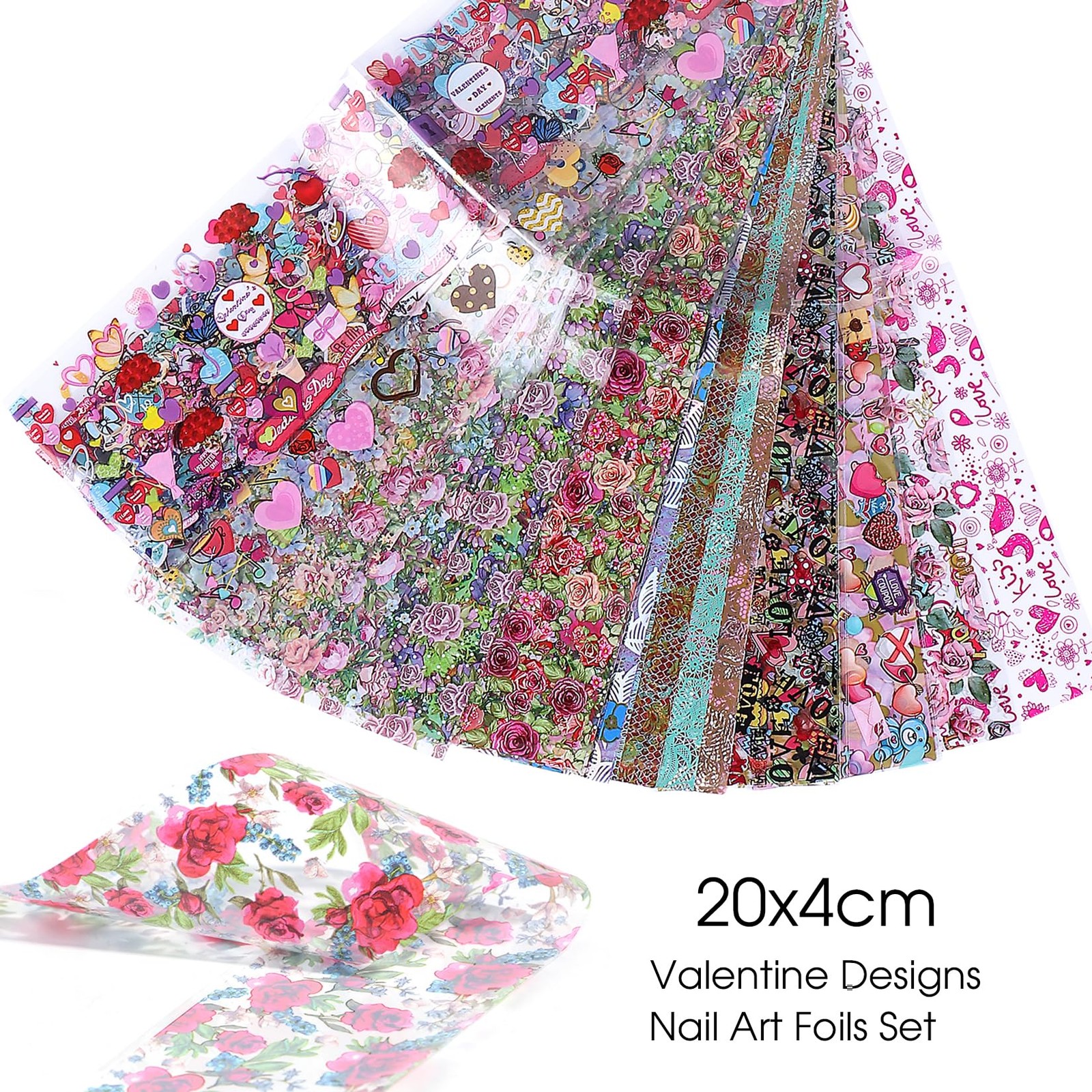 Rose Flower Nail Foil Transfer Nails Art 50PCS Valentine’s Day Nail Art Foils…
