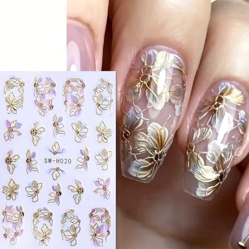 Flower Nail Stickers 3D Elegant Floral Nail Art Decal 6PCS 3D Self style4