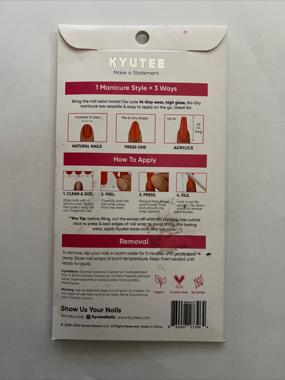 Kyutee Nails Peel. Press. File. Instant Gel Polish Manicure – Ballerina – 28pc