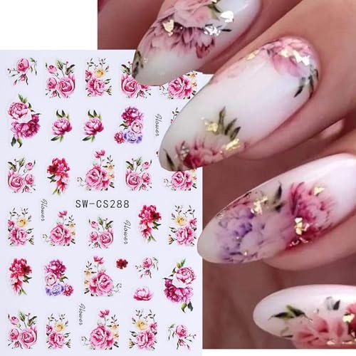 6 Sheets Flower Nail Art Stickers Decals 3D Self-Adhesive Gold Edge Flowers-5