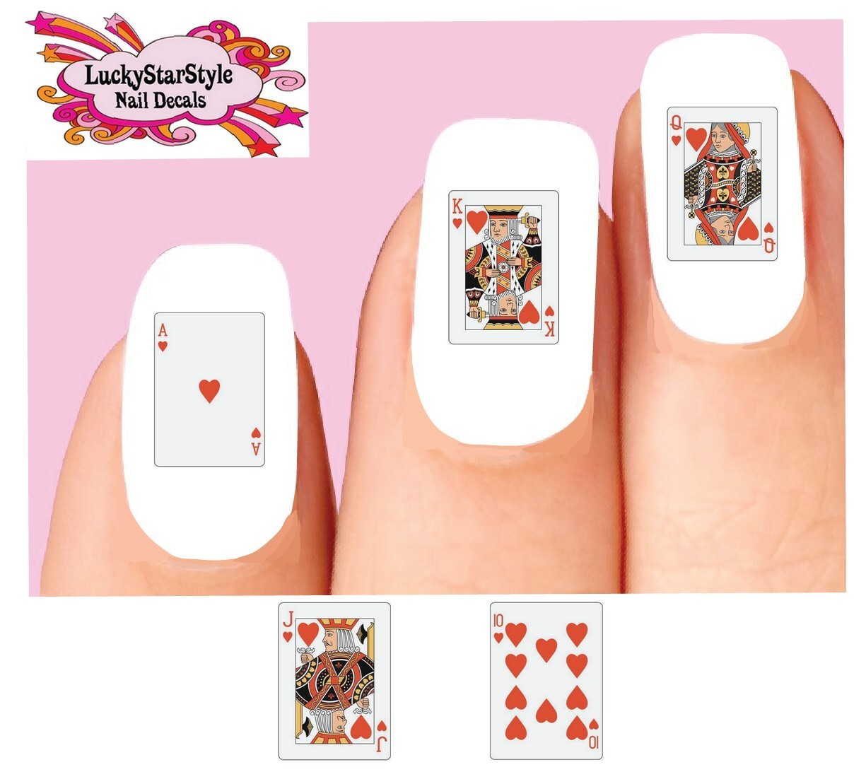 Waterslide Nail Decals Set of 20 – Cards Royal Flush Hearts Poker Gamble