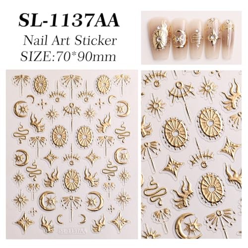 5D Embossed Bohemian Style Nail Stickers Gold Nail Art Star Nail Art Stickers-8