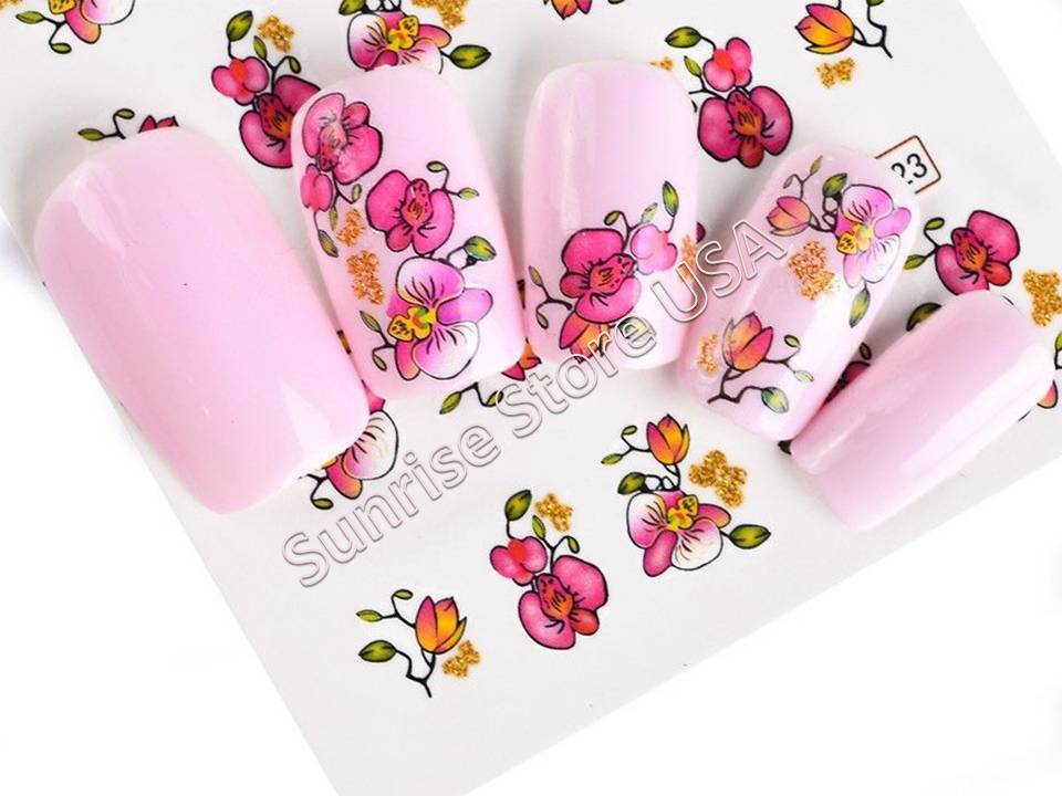 Nail Art Water Transfer Sticker Glitter Flower Floral Decals Manicure