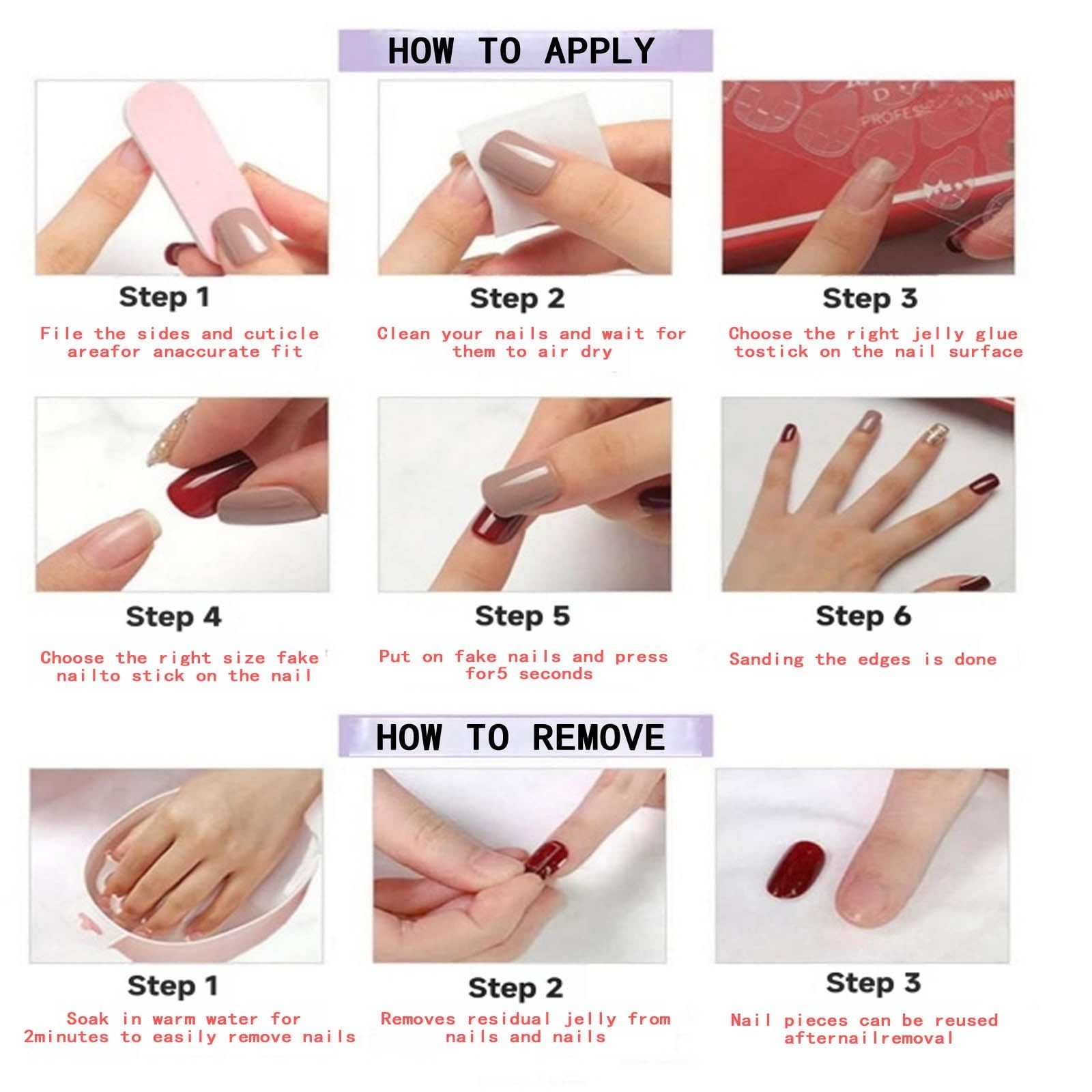 Medium Square Press-On Nails – Red White Stars & 3D Lips, Thick Acrylic, 10 Pcs
