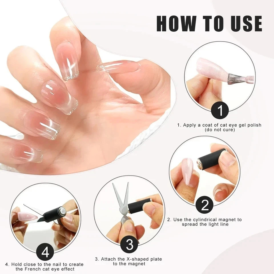 Double-head French Nail Art Magnet Set 3D Strong Cat Eye Magnet Nail Art Gel Pol