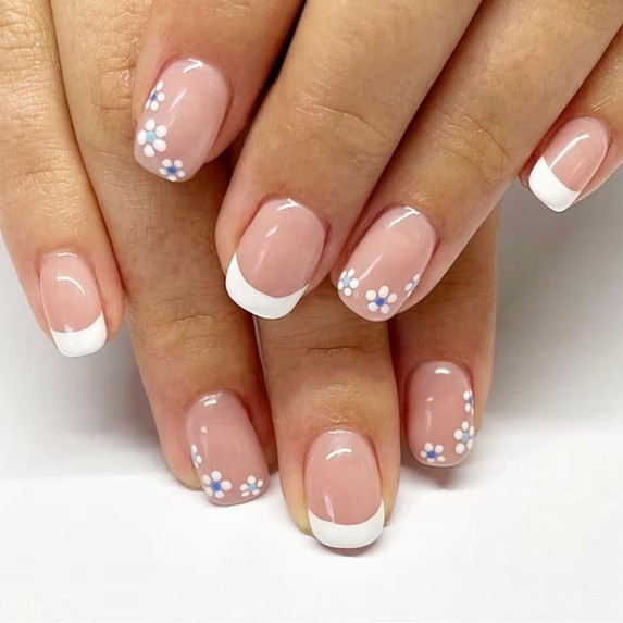 24PCS Fall French Tip Press On Nails Short Square Pink Acrylic False Nails Kit