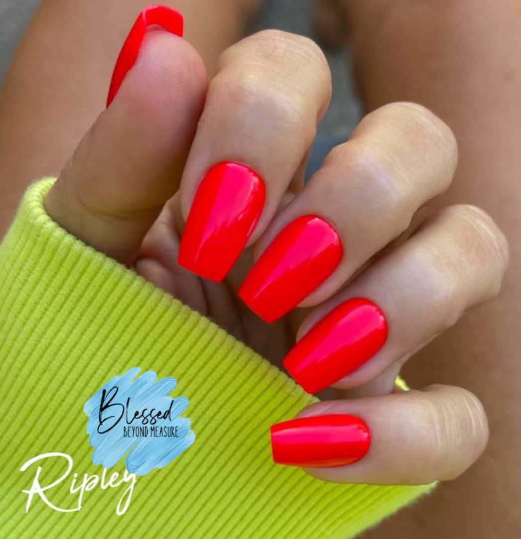 Red Aspen Press On Nails~STAR POWER, RIPLEY~ Red~Medium ~Coffin