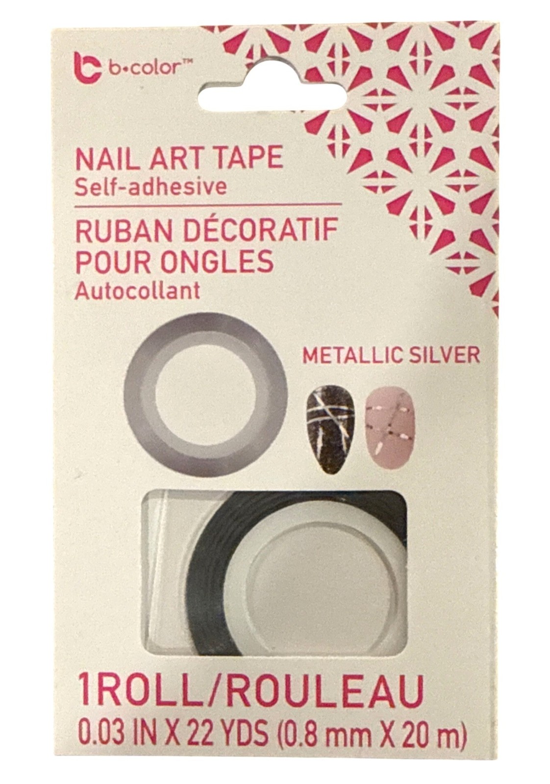 B•Color Self-Adhesive Nail Art Tape Roll Metallic Silver Finish 0.03 In X 22 Yds