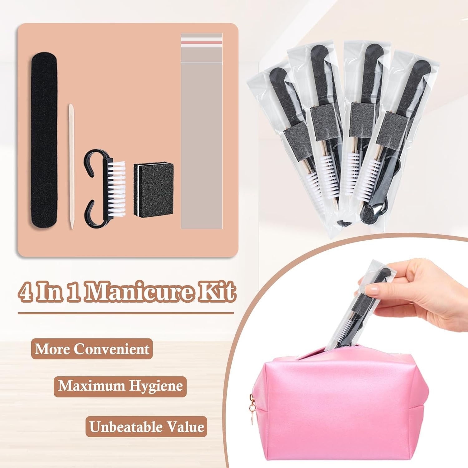 50 Sets Disposable Mani Kit Basics 4 Piece Nail Kit for Travel, Handle
