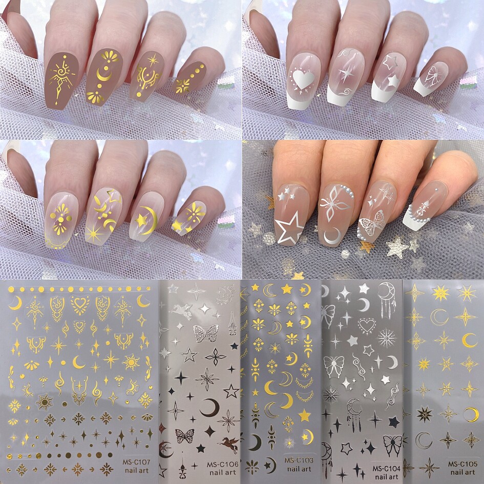 Galaxy Moon Sun Stars Nail Stickers Totem Hears Abstract Figures Lines
