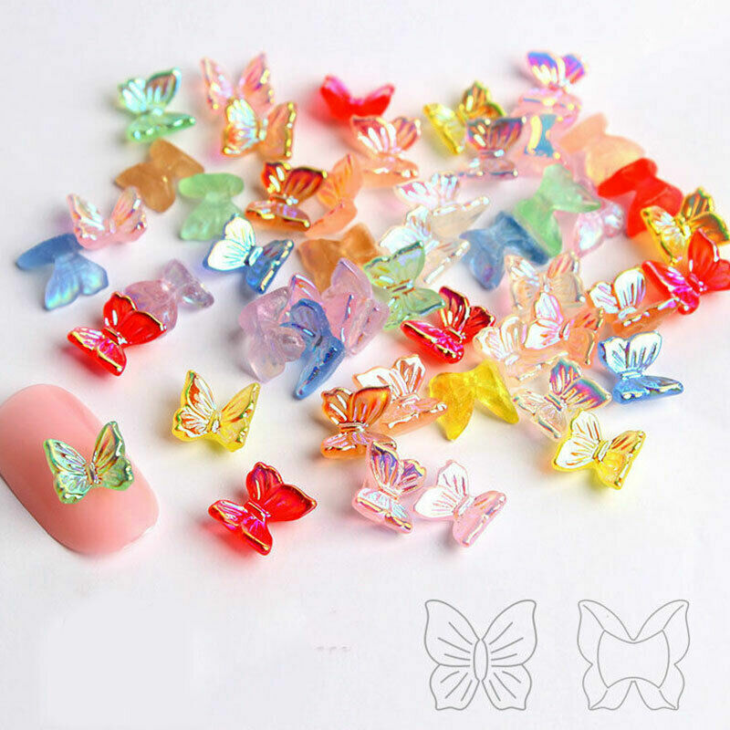 5pcs Aurora Glitter 3D Colorful Butterfly Nail Art DIY Resin Manicure Decor NS31