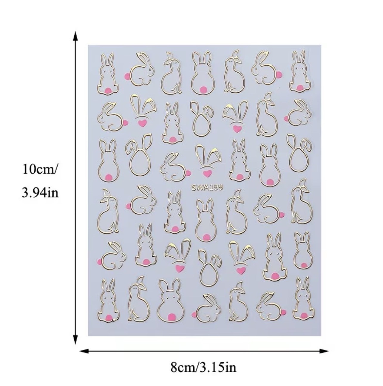 3D Easter Bunny Nail Art Stickers Metallic Gold Silver Rabbit Decals DIY SWA199