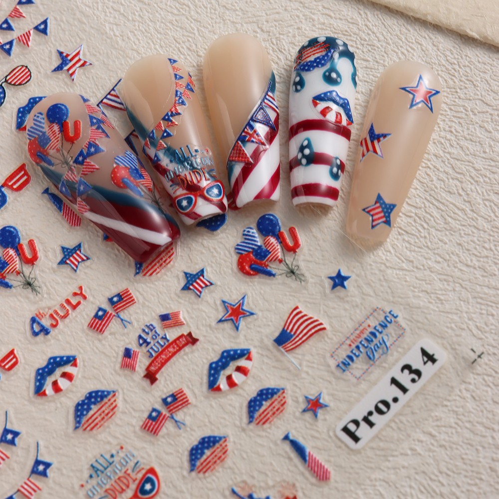 4th of July DIY Nail Stickers Independence Day Nail Art 3D American Flag Sticker