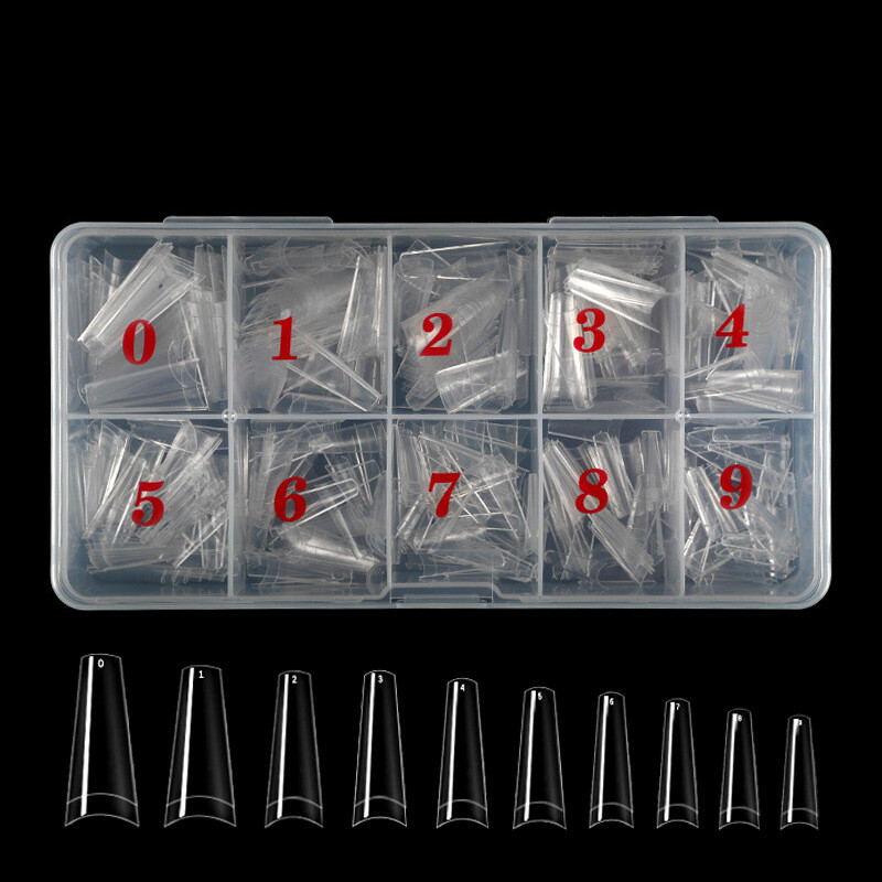 500Pcs/Case Acrylic French Half False Nail Tips Coffin Flat C Curve Nail Art